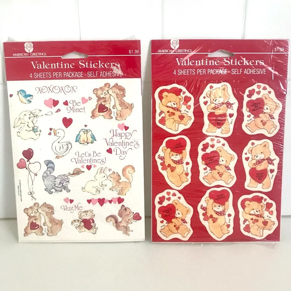 Vintage 80’s animals love valentines sticker packs